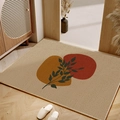 Beige TPR velvet entryway mat with orange abstract patterns and green leaves - 40*60cm / Melt Leaf