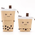 Cute milk tea canvas pencil case in khaki featuring a creative telescopic sliding design - Coffee Milk Tea