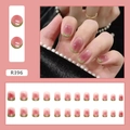 Peach pink gradient press-on nails with green french tips and full size set - Grape Pink Green Gradient (R396 Glue Type)