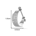 Silver-toned U-shaped stud earring with triple-row cubic zirconia and screw-ball back - Triple Row C-Shape Style (2615-8#) / Silver