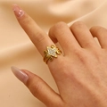 18K goud vergulde sterrenring met zirkonia en hol vintage wijnstokontwerp - Vierpuntige Sterstijl (DZ-668) / Goud