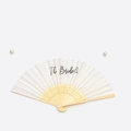 White bridal hand fan with black The Bride text and decorative bamboo wooden frame - White The Bride