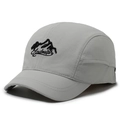 Light gray 5-panel ripstop baseball cap with black mountain embroidery and curved brim - One Size / Light Gray