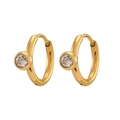 18K gold plated stainless steel hoop earrings with round cubic zirconia insets - Gold-White Zirconia