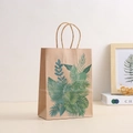Eco-friendly brown kraft paper gift bag with tropical green leaf patterns and twisted rope handle - 21*15*8cm / 704-3