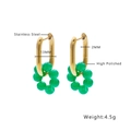 Detailed technical view of 13mm gold stainless steel hoop earring with green bead detail - Vintage Beaded Hoop / Gold + Green Beaded
