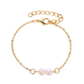 Minimalist gold snake chain bracelet featuring two pink pearls and adjustable clasp - Double Artificial Pearl Style (11459) / Gold