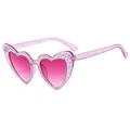 Pink heart-shaped sunglasses with rhinestone-embellished frames and gradient lenses - Fluorescent Purple Glitter Frame Double Purple Lens