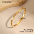 Detailed close-up of 18k gold plated stainless steel bangle with diamond accents - Rhombic Pave (NMSB-C335-3)