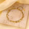 Double-layered gold stainless steel paperclip and bead chain bracelet for women - Beaded Cross Chain Bracelet (E15) - Gold Color