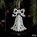 Sparkling white Christmas bell decoration with bow and glitter finish, 10cm x 7cm - Bow Bell Style