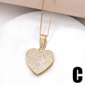 Goldene Herz-Halskette mit Zirkonia-Steinen und eleganter Box-Kette für Damen - Gold Vollbesatz Herz Stil (C)