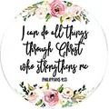 Luminous glass cabochon with Philippians 4:13 verse and watercolor floral border - 5 / 16mm Glass Cabochon