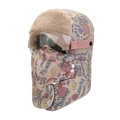 Rosa Winter-Uschanka mit Graffiti-Print, Schutzbrille und Maske für Windschutz - Brillen-Stil / Rosa