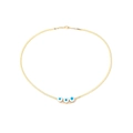 Gouden slangencatena ketting met drie blauwe boze oog bedeltjes en kreeftsluiting - Witte Emaille