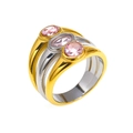 Three-piece mixed gold and silver stackable rings with pink crystals in 18K gold plating - Two-tone Gold Silver Pink Zircon