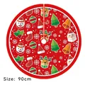 Red 90cm Christmas tree skirt with festive Santa Claus and snowman prints decoration - Red Cartoon Santa Snowman Head
