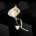 Calla lily brooch with cat-eye opal stone and sparkling crystal inlays in silver finish - Flower Calla Lily / Flower