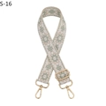Ethnic style beige and green patterned canvas bag strap with gold metal hooks and S-16 label - S-16 Khaki Matcha Green Flower