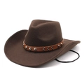 Sombrero vaquero clásico de fieltro de lana marrón oscuro con cinturón de cuero tachonado - M / Marrón