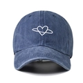 Vintage washed blue denim baseball cap with heart embroidery and curved brim for outdoor sun protection - Navy Blue