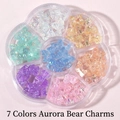Detailed view of aurora resin bear nail art charms in a 7-grid flower storage box - MH-11 7 Colors Aurora Bears