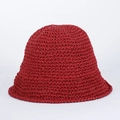 Foldable red straw bucket hat for women with breathable woven texture for summer beach - M (56-58cm) / Red