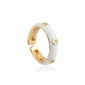 Dettaglio anello aperto in smalto bianco con base dorata e zircone incastonato micro - Aperto Regolabile / Bianco