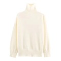 Classic cream high neck sweater featuring soft knit texture and ribbed cuffs - Cream