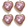 Pink heart-shaped crystal pendant with gold stainless steel border for DIY jewelry - Heart Shape / Pink