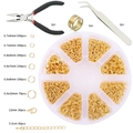 DIY jewelry making tool kit featuring black pliers, tweezers, and golden lobster clasps - Gold Lobster Clasps Deluxe Set + Tools