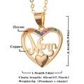 Gold-plated copper heart MOM pendant necklace with colorful rainbow zircons for Mother's Day - Gold-D376