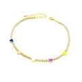 Detailed close-up of golden tennis chain with colorful enamel heart charms and crystals - Mixed Heart: White Zircon