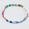 Rainbow Tila bead handmade woven bracelet with vibrant colors and golden square accents - Multicolor Splicing B