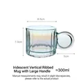 Iridiscent vertical ribbed glass mug with large round handle and 300ml capacity - Iridescent Striped Mug