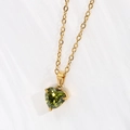 Collana in acciaio inossidabile dorato con ciondolo in zircone verde oliva a cuore - Colore Acciaio 45+5cm / verde oliva