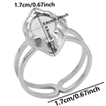 Dettaglio anello regolabile argento dal design floreale con dimensioni indicate in cm - J424 / Color Acciaio