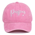 Close-up of pink washed cotton baseball cap with papa heart embroidery and texture - Pink