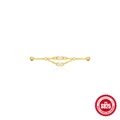 Golden S925 sterling silver industrial barbell piercing with white zircon and chains - Double Chain Round Zirconia Style (Single Gold #2)