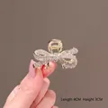 Bow-shaped crystal hair claw with gold metal base and white rhinestones, size 4x3cm - Gold Rhinestone Bowknot Claw (Approx. 4CM)