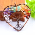 Detailed view of heart-shaped tree of life pendant with colorful natural stone chips - Bronze Heart Shape