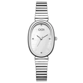 Silver oval mother of pearl quartz watch with a minimalist stainless steel link band - Silver Case White Dial Silver Band