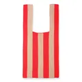Knitted tote bag with vibrant red and beige vertical stripes and wide handles - Red and Khaki Stripes