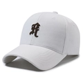 Casquette de baseball blanche avec lettre R brodée en relief marron et coton - Blanc