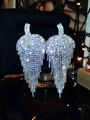 Elegant long tassel earrings with sparkling silver rhinestones in a variant view - Pave Rhinestone Hem Tassel / Silver