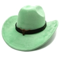 Mint green faux suede western cowboy hat featuring a bronze bull head and leather band - M (56-58cm) / Fruit Green