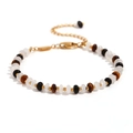 Tiger eye and white jade bead bracelet with 18K gold plated accents and lobster clasp - Tiger Eye White Jade Beaded Bracelet-Gold