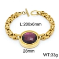 Byzantine gold chain bracelet with large round purple faceted gemstone and toggle clasp - Gold Purple Bracelet (KB139194-Z)