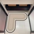L-shaped beige bath mat with black dashed lines and beige stripes in a bathroom corner - 70*70cm / Beige Dotted Texture (Style H)
