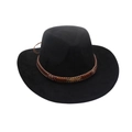 Classic black faux suede jazz hat with woven band and golden feather metal accent - One Size / Black